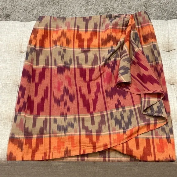 Ralph Lauren Women’s Geo Motif Cotton Linen Wrap Skirt Red Size 8 - NWT - Picture 7 of 14